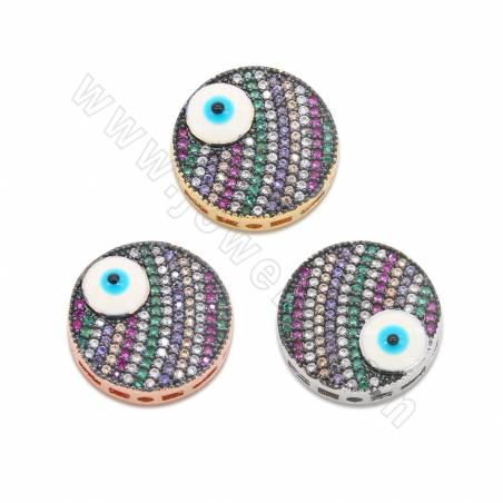Brass Micro Pave Cubic Zirconia Charms Eyes Diameter17mm Hole1mm  Gold/ Platinum /Rose Gold Plated 2pcs/Pack