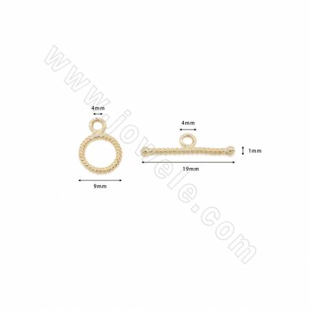 銅製品 螺紋T扣 直徑9mm 孔徑約4mm （鍍金色）10對/包