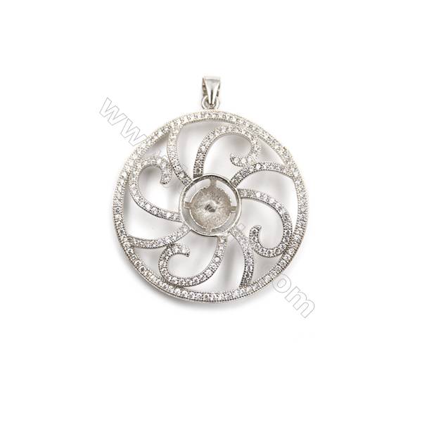 Sterling silver 925 platinum plated inlaid CZ pendants, 33mm, x 5pcs, tray 11mm, needle 0.5mm