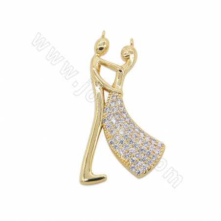 Brass Micro Pave CZ Connector Charms Lovers Size 18x38 Hole 1mm Gold /Platinum /Rose Gold /Gun Black Plated 4pcs/Pack