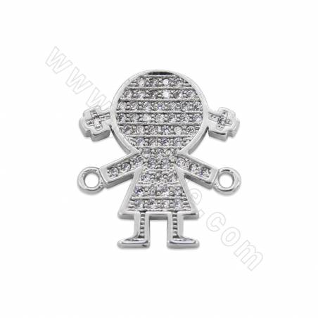 Brass Micro Pave CZ Connector Charms Litter Girl Size 16x18mm Hole 1mm Gold /Platinum /Rose Gold /Gun Black Plated 6pcs/Pack