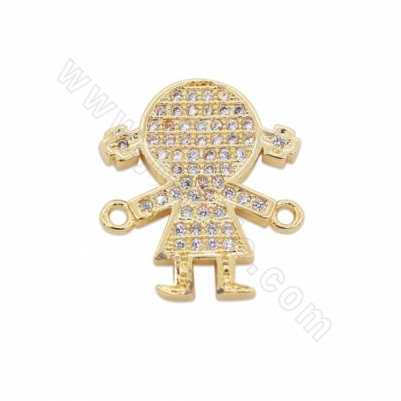 Brass Micro Pave CZ Connector Charms Litter Girl Size 16x18mm Hole 1mm Gold /Platinum /Rose Gold /Gun Black Plated 6pcs/Pack