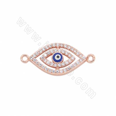 Brass Micro Pave Cubic Zirconia Connector Charms Eyes Size 25x11mm Hole 1mm Gold/Platinum/Rose Gold/Gun Black Plated 6pcs/Pack