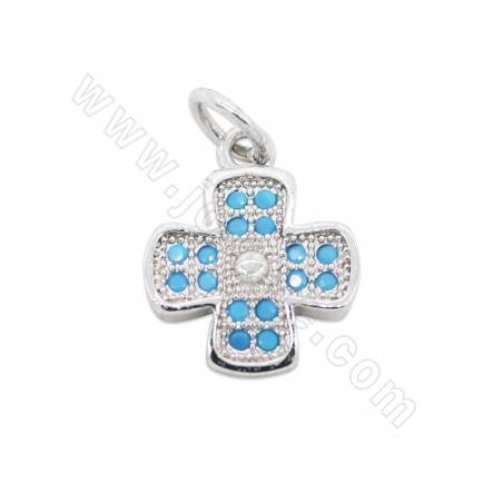 Brass Micro Pave Cubic  Zirconia Pendant Cross Size11x14mm Hole 2.5mm Gold/Platinum/Rose Gold/Gun Black  Plated 8 Pieces/Pack