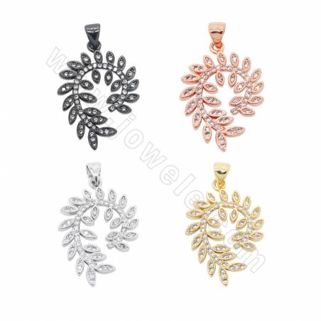 Brass Micro Pave Cubic Zirconia Pendant  Leaf  Size19x26mm Hole 3x4mm Gold/Platinum/Rose Gold/Gun Black  Plated 6 Pieces/Pack