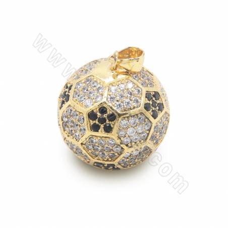 Laiton Micro Pave Cubic Zirconia Pendentif Football Taille 20x23mm Trou 3x4mm Or/Platine/Or Rose/Noir canon plaqué ×1Pièce