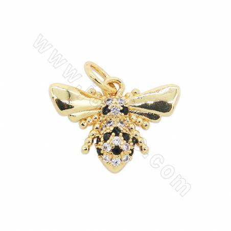Brass Micro Pave Cubic Zirconia Pendant Bee Size 15x11mm Hole 3mm Gold/Platinum/Rose Gold/Gun Black  Plated 10 Pieces/Pack