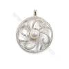 Sterling silver 925 platinum plated inlaid CZ pendants-D5633 33mm x 5pcs disc diameter 11mm needle diameter 0.5mm
