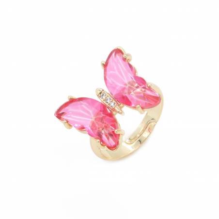 Glasfingerring mit Messingfunden (vergoldet) Schmetterlingsgröße 15 × 19 mm Ringdurchmesser 19-21 mm 5 Stück / Packung