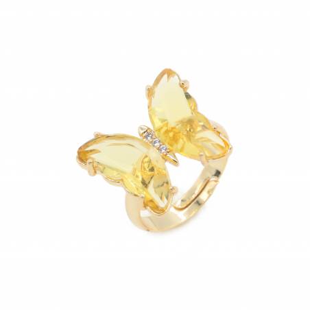 Glasfingerring mit Messingfunden (vergoldet) Schmetterlingsgröße 15 × 19 mm Ringdurchmesser 19-21 mm 5 Stück / Packung