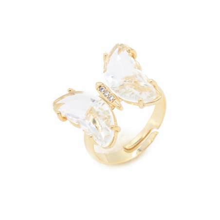 Glass Butterfly Finger Ring With Gold Plated Brass Findings Size 15×19mm Ring Diameter 19-21mm 5 Pieces/Pack