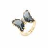 Glass Butterfly Finger Ring With Gold Plated Brass Findings Size 15×19mm Ring Diameter 19-21mm 5 Pieces/Pack