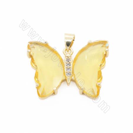 Messinganhänger mit Messingfunden （Vergoldet） Schmetterlingsgröße 20 × 27 mm Loch 4 × 6 mm 5 Stück / Packung