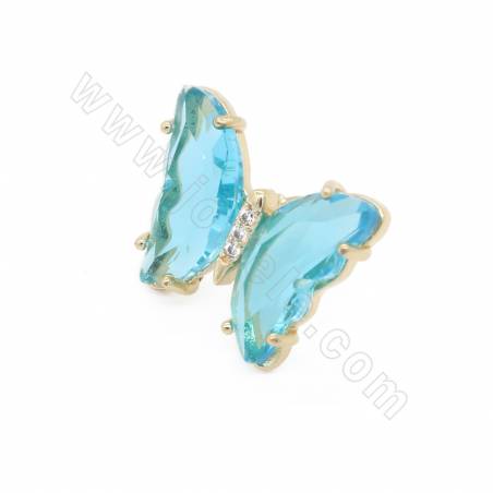 Boucles d'oreilles clou en verre avec boucle en laiton（Gold-Plated）Butterfly size 15×19mm Pin 0.8mm 4 Pairs/Pack