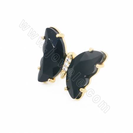 Glass Stud Earrings  With Brass Findings（Gold-Plated）Butterfly  size 15×19mm Pin 0.8mm 4 Pairs/Pack