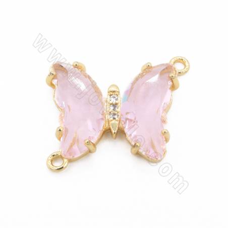 Glass Connector Charms With Brass Setting Gold-Plated Butterfly Size 17×20mm Hole 4mm 10pcs/Pack