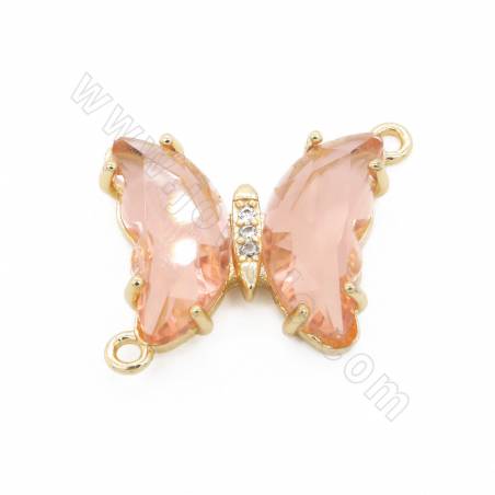 Glasverbinder mit Messingfunden （Vergoldet） Schmetterlingsgröße 17 × 20 mm Loch 4 mm 10 Stück / Packung
