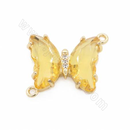Connettore di vetro con finiture in ottone (placcato oro) Dimensione farfalla 17×20 mm Foro 4 mm 10 pezzi/confezione