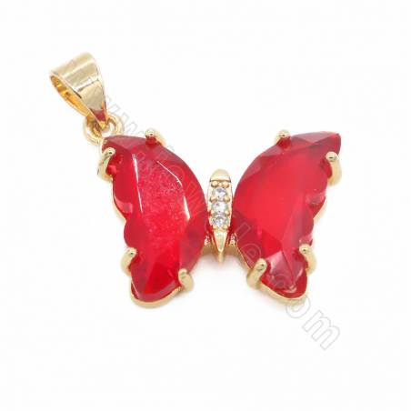 Glass Pendant With Brass Findings Gold-Plated Butterfly Size 18×20mm Hole 4×6mm 10pcs/Pack