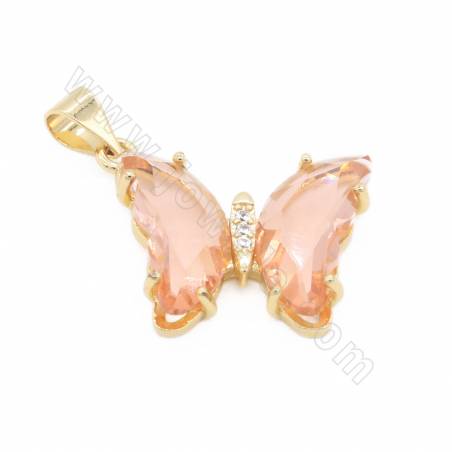 Glass Pendant With Brass Findings Gold-Plated Butterfly Size 18×20mm Hole 4×6mm 10pcs/Pack