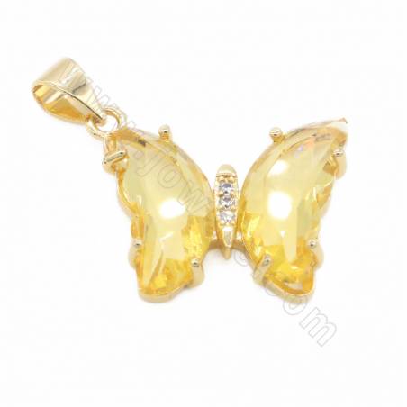 Glasanhänger mit Messingfunden （Vergoldet） Schmetterlingsgröße 18 × 20 mm Loch 4 × 6 mm 10 Stück / Packung