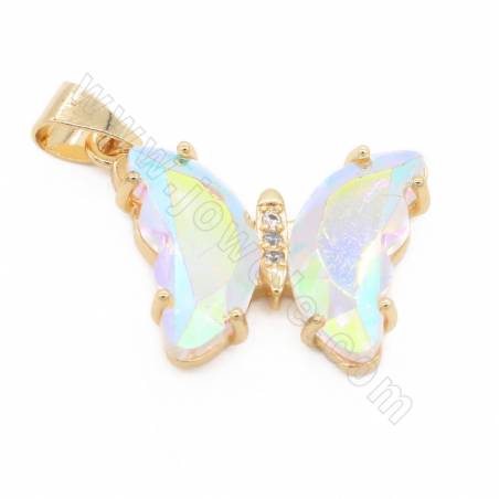 Ciondolo di vetro con finiture in ottone (placcato in oro) Dimensione farfalla 18×20 mm Foro 4×6 mm 10 pezzi/confezione