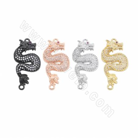 Laiton Micro Pave Cubic Zirconia Connector Dragon Size16x33mm Hole 1mm Gold/Platinum/Rose Gold/Gun Black Plated 4Pcs/Pack