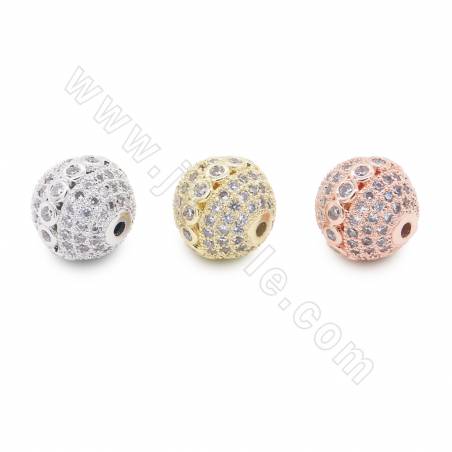 Perles de zirconium cubique micro-perforées en laiton Diamètre rond 12mm Trou1mm Plaqué or/platine/or rose 4 pièces/pack