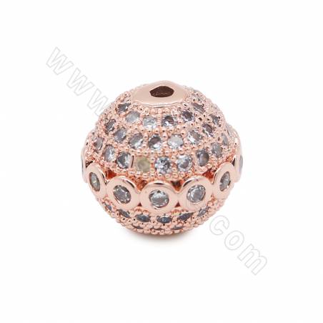Ottone Micro Pave Cubic Zirconia perline rotonde diametro 12 mm foro1 mm placcato oro / platino / oro rosa 4 pezzi / confezione