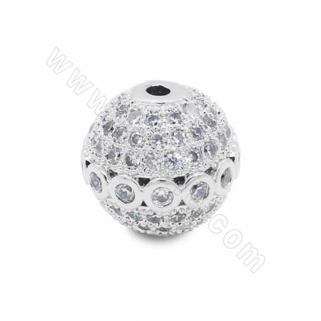 Brass Micro Pave Cubic Zirconia Beads  Round Diameter 12mm Hole1mm Gold/Platinum/Rose Gold Plated 4Pcs/Pack