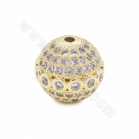 Ottone Micro Pave Cubic Zirconia perline rotonde diametro 12 mm foro1 mm placcato oro / platino / oro rosa 4 pezzi / confezione