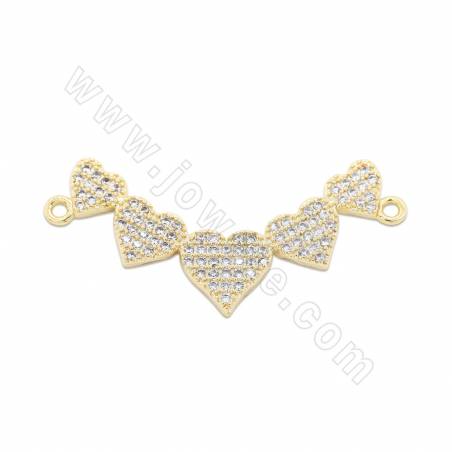 Brass Micro Pave Cubic Zirconia Connector Heart Size 33x15mm Hole 1mm Gold/Platinum/Rose Gold/Gun Black Plated 4pcs/Pack
