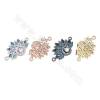 Brass Micro Pave Cubic Zirconia Connector Charms Flower Size 24x13mm Hole 1mm Gold/Platinum/Rose Gold/Gun Black Plated 4pcs/Pack