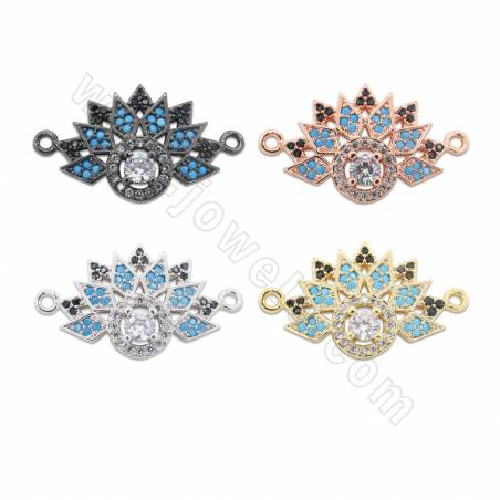 Brass Micro Pave Cubic Zirconia Connector Charms Flower Size 24x13mm Hole 1mm Gold/Platinum/Rose Gold/Gun Black Plated 4pcs/Pack