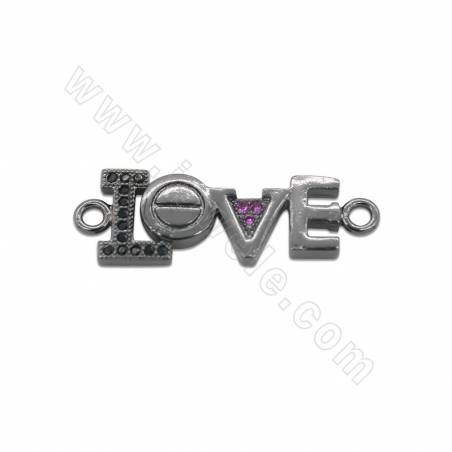 Ottone Micro Pave Cubic Zirconia Connettore "LOVE ''Dimensioni 26x9mm Foro1mm Oro/Platino/Oro Rosa/Nero Placcato 10pz/Confezione