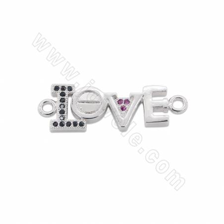 Connecteur en laiton avec micro-perles en zircon cubique "LOVE" Taille 26x9mm Trou1mm Plaqué or/platine/or rose/noir canon 10pcs