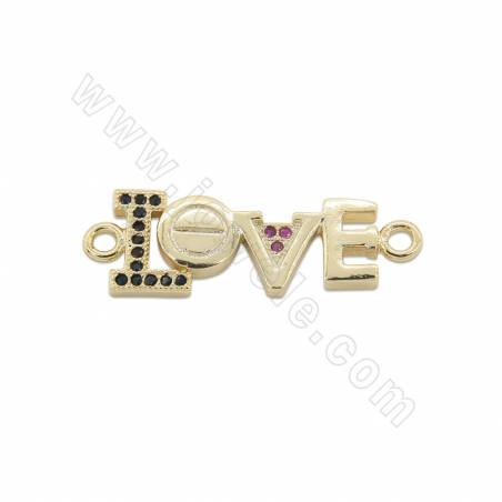 Ottone Micro Pave Cubic Zirconia Connettore "LOVE ''Dimensioni 26x9mm Foro1mm Oro/Platino/Oro Rosa/Nero Placcato 10pz/Confezione