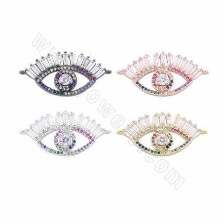 Brass Micro Pave Cubic Zirconia Connector Charms Eyes Size32x17mm Hole1mm Gold/Platinum/Rose Gold/Gun Black Plated 4pcs/Pack