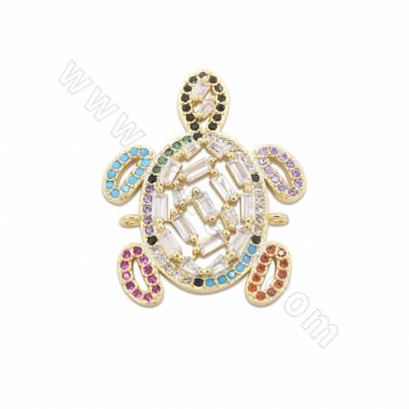 Brass Micro Pave CZ Connector Charms Tortoise Size25x27mm Hole 1mm Gold/Platinum/Rose Gold/Gun Black Plated 2pcs/Pack