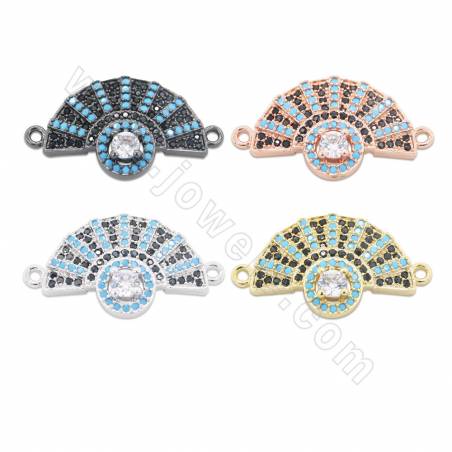 Laiton Micro Pave Cubic Zirconia Connector Hand Fan Taille 25x14mm Trou 1mm Plaqué Or/Platine/Or Rose/Noir canon 4pcs/Pack