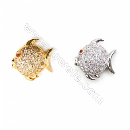 Laiton perles avec strass poisson couleur or ou platine Taille 17x18mm trou 2mm  20pcs/paquet