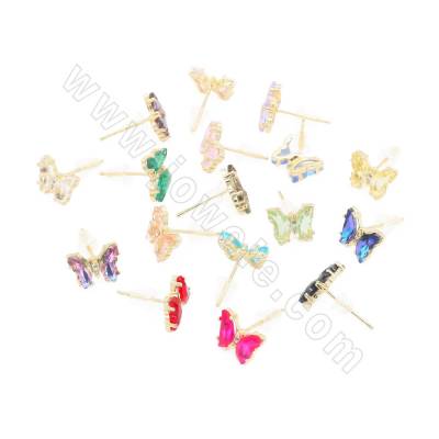 Boucles d'oreilles de Papillon en verre  Taille 11×8mm tige 0.8mm 4paires/paquet