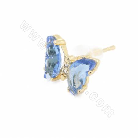 Glass Stud Earrings With Gold-Plated Brass Findings Butterfly Size11×8mm Pin0.8mm 4Pairs /Pack