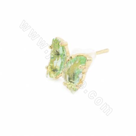 Boucles d'oreilles en verre avec boucle en laiton plaqué or Taille du papillon11×8mm Broche0.8mm 4 paires /Pack