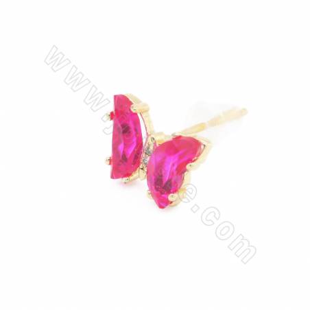 Boucles d'oreilles en verre avec boucle en laiton plaqué or Taille du papillon11×8mm Broche0.8mm 4 paires /Pack