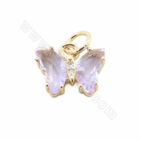 Glass Pendant With Gold-Plated Brass Findings Butterfly Size9×11mm Hole 5mm 10 Pieces/Pack