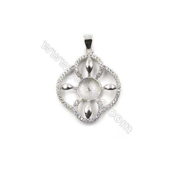 Platinum plated 925 sterling silver zircon pendant, 21x23mm, x 5 pcs, tray 8mm, needle 0.5mm