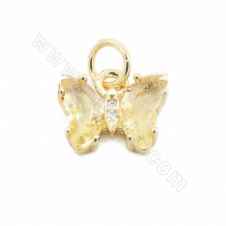 Glasanhänger mit vergoldeten Messingfunden Schmetterling Größe 9 × 11 mm Loch 5 mm 10 Stück / Packung