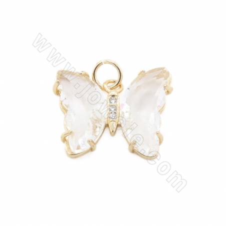 Glass Pendant With Gold-Plated Brass Findings Butterfly Size  15×19mm Hole 5mm 10 Pieces/Pack