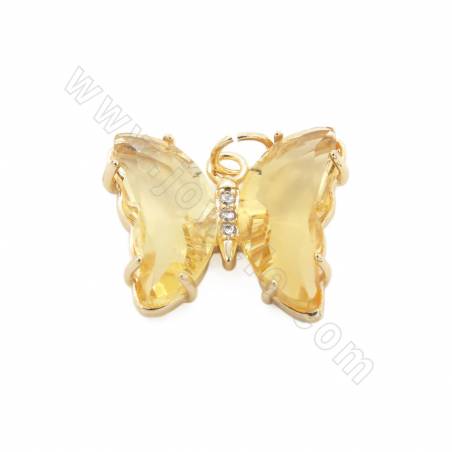 Glasanhänger mit vergoldeten Messingfunden Schmetterlingsgröße 15 × 19 mm Loch 5 mm 10 Stück / Packung